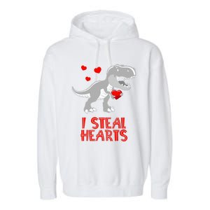 I Steal Hearts Dinosaur Valentines Day Garment-Dyed Fleece Hoodie