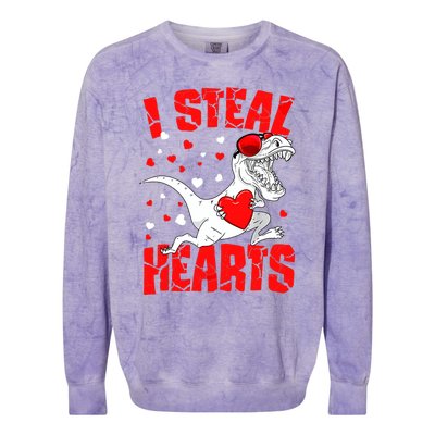 I Steal Hearts Trex Dino Baby Boy Valentines Day Gifts Colorblast Crewneck Sweatshirt