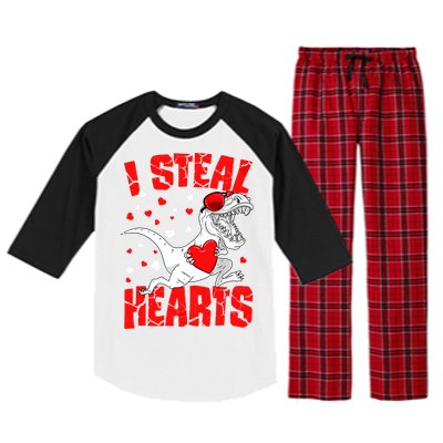 I Steal Hearts Trex Dino Baby Boy Valentines Day Gifts Raglan Sleeve Pajama Set