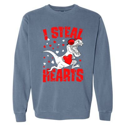 I Steal Hearts Trex Dino Baby Boy Valentines Day Gifts Garment-Dyed Sweatshirt