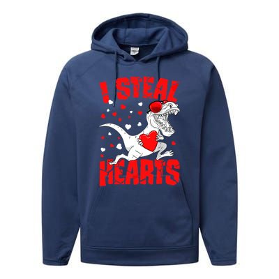 I Steal Hearts Trex Dino Baby Boy Valentines Day Gifts Performance Fleece Hoodie