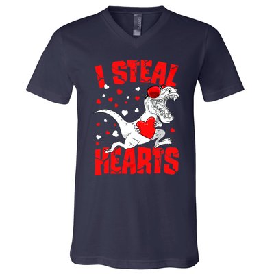 I Steal Hearts Trex Dino Baby Boy Valentines Day Gifts V-Neck T-Shirt