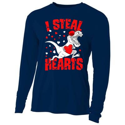 I Steal Hearts Trex Dino Baby Boy Valentines Day Gifts Cooling Performance Long Sleeve Crew