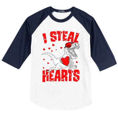 I Steal Hearts Trex Dino Baby Boy Valentines Day Gifts Baseball Sleeve Shirt