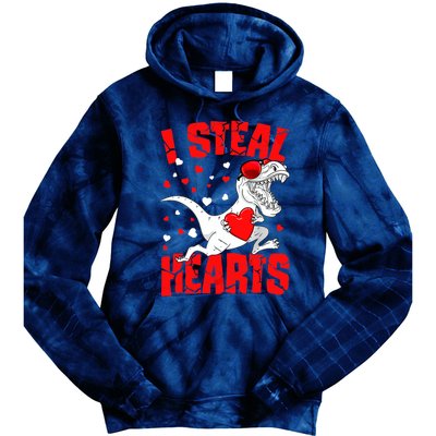 I Steal Hearts Trex Dino Baby Boy Valentines Day Gifts Tie Dye Hoodie