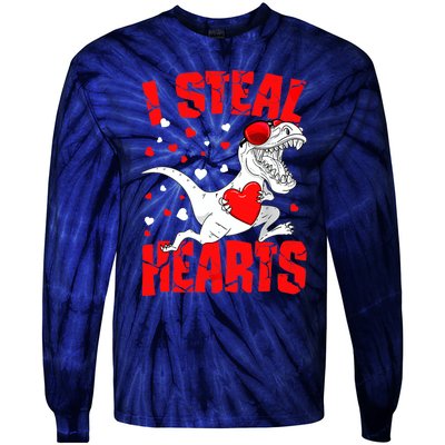 I Steal Hearts Trex Dino Baby Boy Valentines Day Gifts Tie-Dye Long Sleeve Shirt