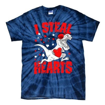 I Steal Hearts Trex Dino Baby Boy Valentines Day Gifts Tie-Dye T-Shirt