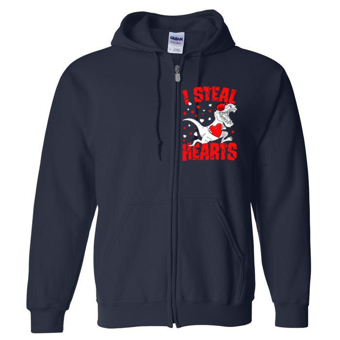 I Steal Hearts Trex Dino Baby Boy Valentines Day Gifts Full Zip Hoodie