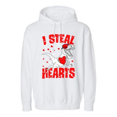 I Steal Hearts Trex Dino Baby Boy Valentines Day Gifts Garment-Dyed Fleece Hoodie