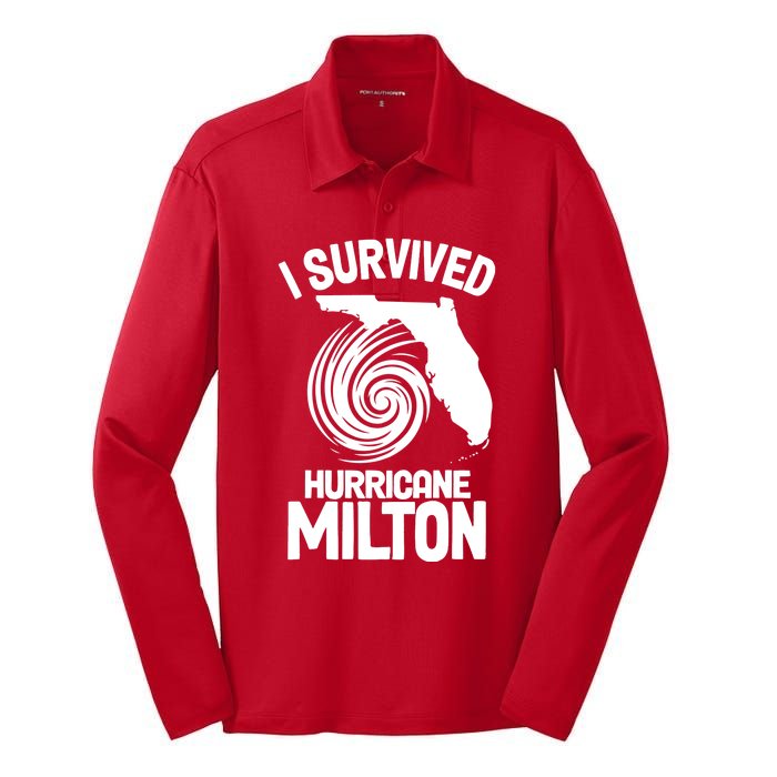 I Survived Hurricane Milton Florida Strong Silk Touch Performance Long Sleeve Polo