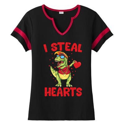 I Steal Hearts Cool Dinosaur Dabbing T Rex Valentines Day Gift Ladies Halftime Notch Neck Tee