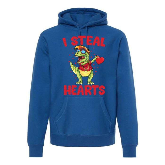 I Steal Hearts Cool Dinosaur Dabbing T Rex Valentines Day Gift Premium Hoodie