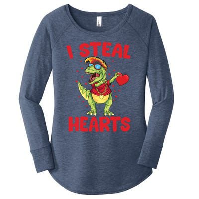 I Steal Hearts Cool Dinosaur Dabbing T Rex Valentines Day Gift Women's Perfect Tri Tunic Long Sleeve Shirt