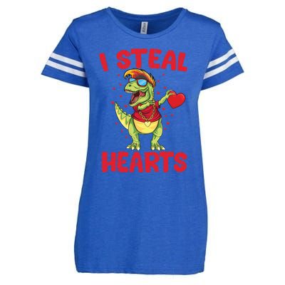 I Steal Hearts Cool Dinosaur Dabbing T Rex Valentines Day Gift Enza Ladies Jersey Football T-Shirt