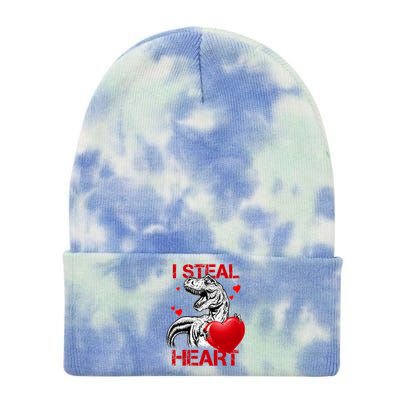 I Steal Hearts Dinosaur T Rex Valentines Day Gift Tie Dye 12in Knit Beanie