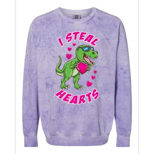 I Steal Hearts Dinosaur Valentines Day Gift Colorblast Crewneck Sweatshirt