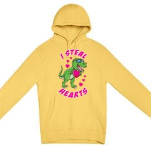 I Steal Hearts Dinosaur Valentines Day Gift Premium Pullover Hoodie