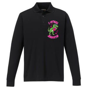 I Steal Hearts Dinosaur Valentines Day Gift Performance Long Sleeve Polo