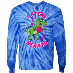 I Steal Hearts Dinosaur Valentines Day Gift Tie-Dye Long Sleeve Shirt