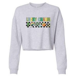 Irish Shamrock Happy St Patricks Day Checkered Cropped Pullover Crew