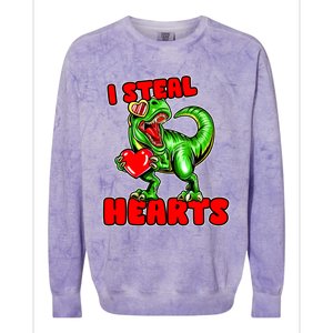 I Steal Hearts Dinosaur Valentines Day Meaningful Gift Colorblast Crewneck Sweatshirt