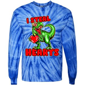 I Steal Hearts Dinosaur Valentines Day Meaningful Gift Tie-Dye Long Sleeve Shirt