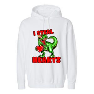 I Steal Hearts Dinosaur Valentines Day Meaningful Gift Garment-Dyed Fleece Hoodie