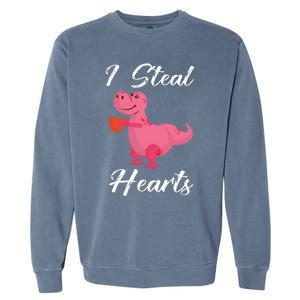 I Steal Hearts Funny Tmeaningful Giftrex Dinosaur Valentine's Day Gift Gift Garment-Dyed Sweatshirt