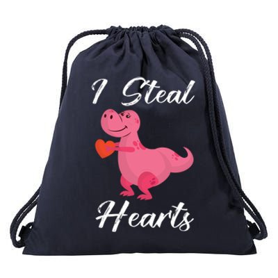 I Steal Hearts Funny Tmeaningful Giftrex Dinosaur Valentine's Day Gift Gift Drawstring Bag