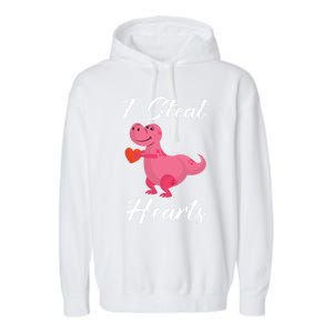 I Steal Hearts Funny Tmeaningful Giftrex Dinosaur Valentine's Day Gift Gift Garment-Dyed Fleece Hoodie