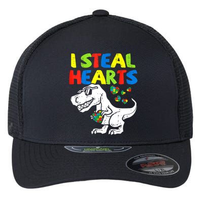 I Steal Hearts Autism Dinosaur Flexfit Unipanel Trucker Cap