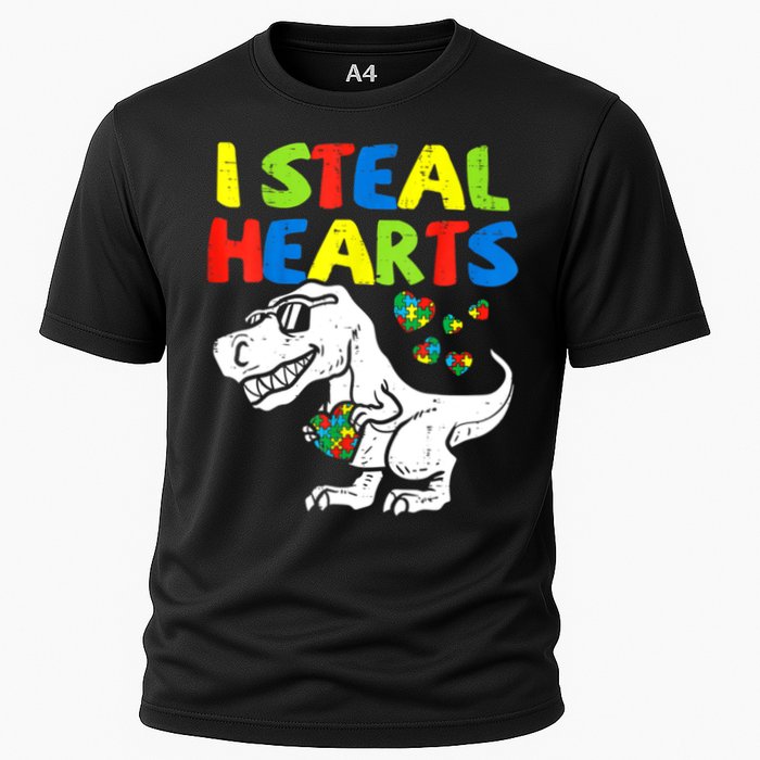 I Steal Hearts Autism Dinosaur Cooling Performance Crew T-Shirt