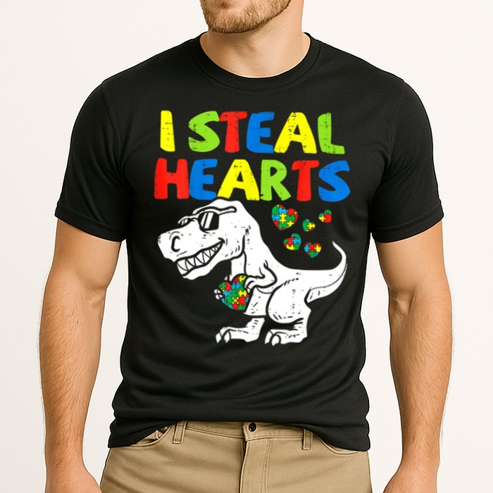 I Steal Hearts Autism Dinosaur Cooling Performance Crew T-Shirt