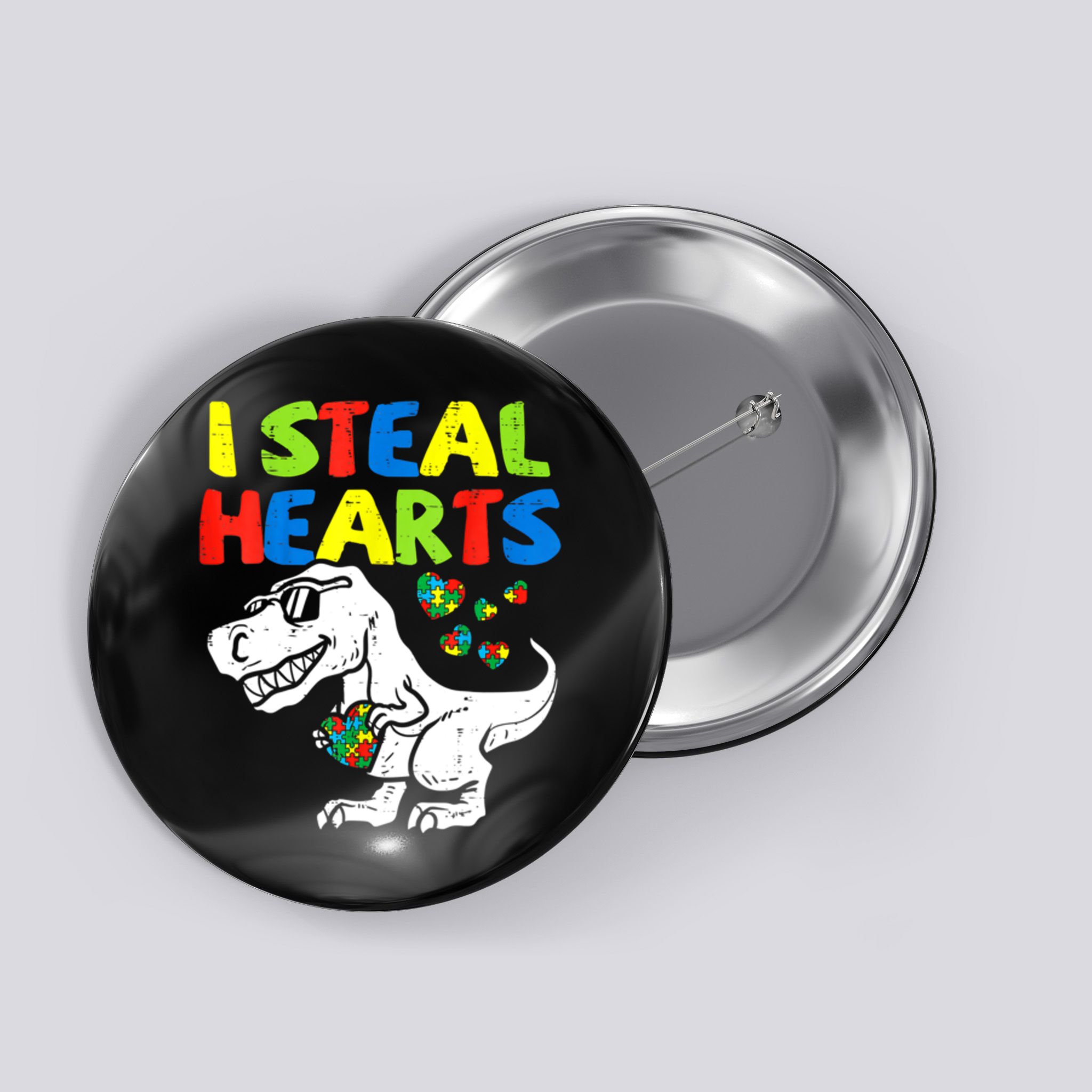I Steal Hearts Autism Dinosaur Button