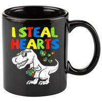 I Steal Hearts Autism Dinosaur 11oz C Handle Ceramic Mug