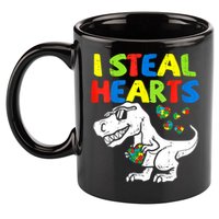 I Steal Hearts Autism Dinosaur 11oz C Handle Ceramic Mug