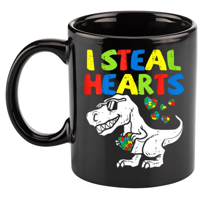 I Steal Hearts Autism Dinosaur 11oz C Handle Ceramic Mug
