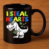 I Steal Hearts Autism Dinosaur 11oz C Handle Ceramic Mug