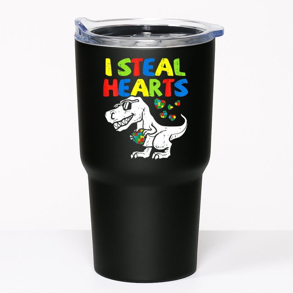 I Steal Hearts Autism Dinosaur Tumbler