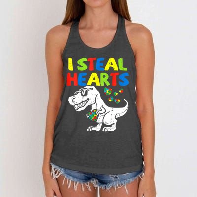 I Steal Hearts Autism Dinosaur Women's Knotted Racerback Tank