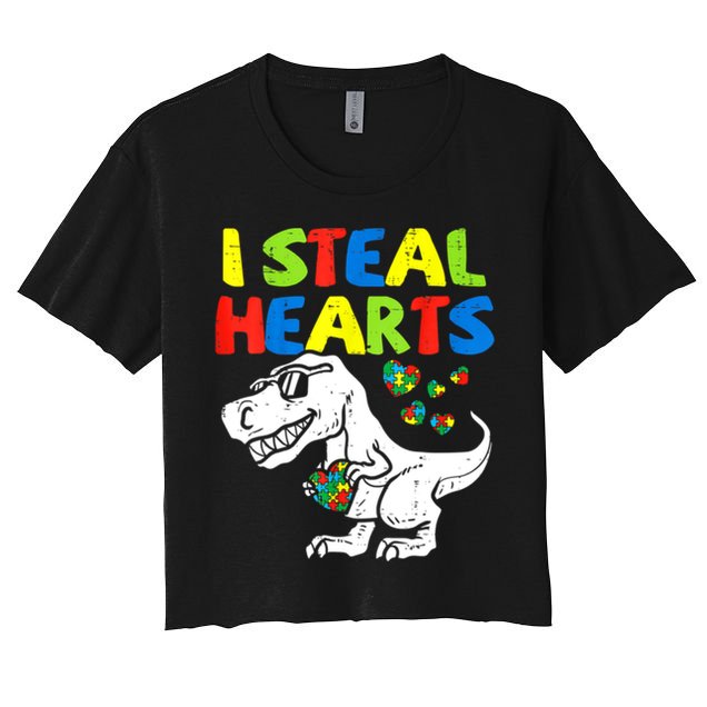 I Steal Hearts Autism Dinosaur Crop Top