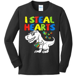 I Steal Hearts Autism Dinosaur Kids Long Sleeve Shirt