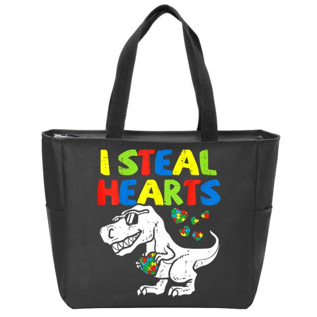 I Steal Hearts Autism Dinosaur Zip Tote Bag