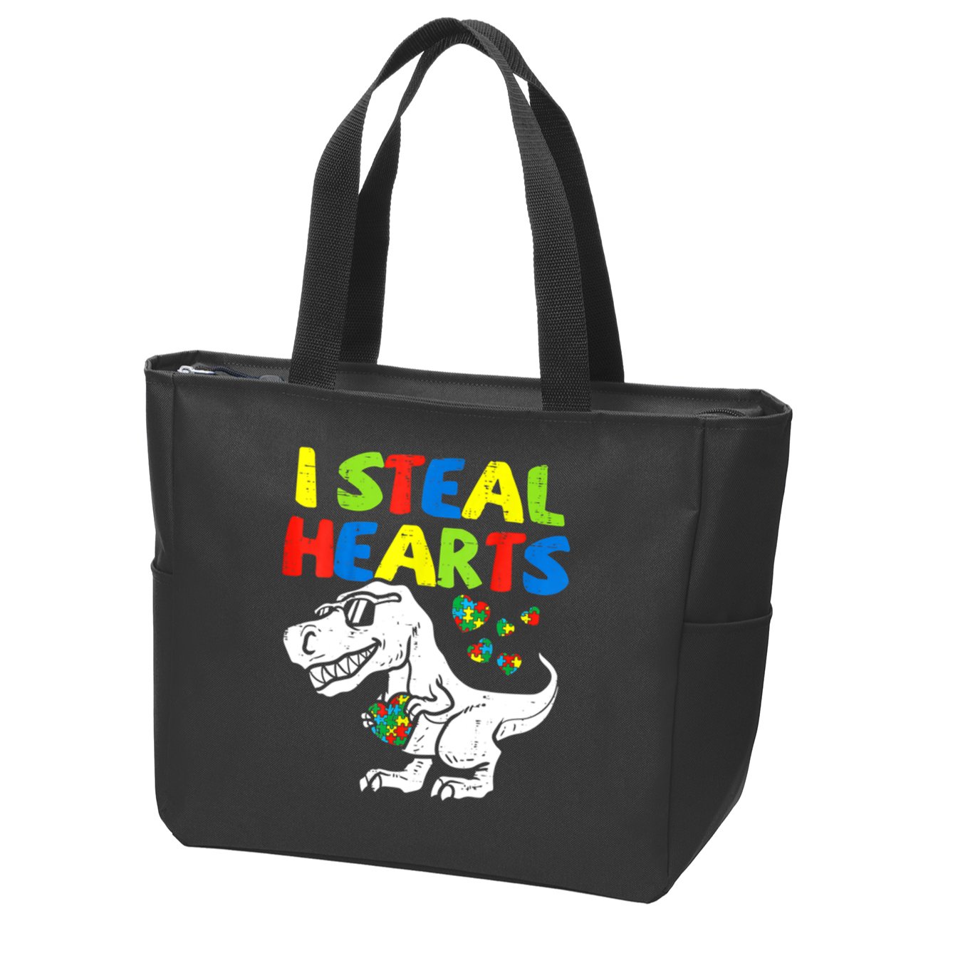 I Steal Hearts Autism Dinosaur Zip Tote Bag