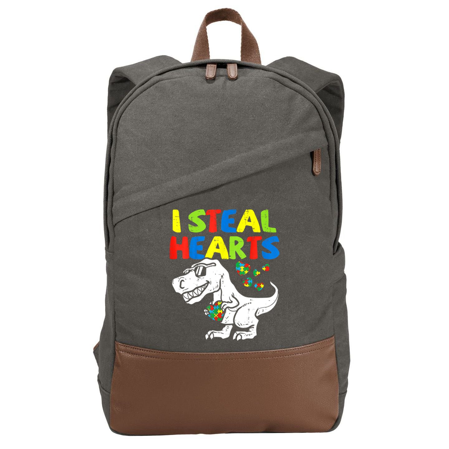 I Steal Hearts Autism Dinosaur Cotton Canvas Backpack