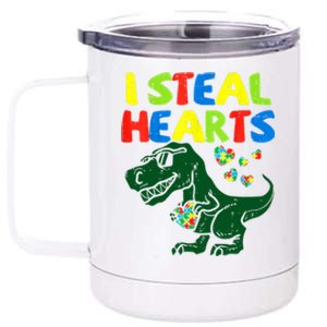 I Steal Hearts Autism Dinosaur 12 oz Stainless Steel Tumbler Cup