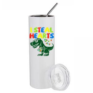 I Steal Hearts Autism Dinosaur Stainless Steel Tumbler