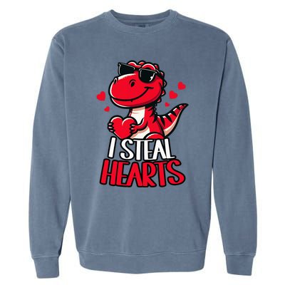 I Steal Hearts Trex Dino ValentineS Day Son Garment-Dyed Sweatshirt