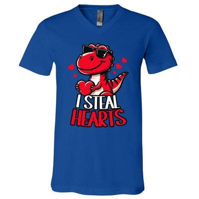 I Steal Hearts Trex Dino ValentineS Day Son V-Neck T-Shirt