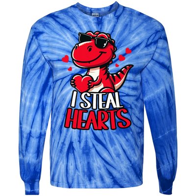 I Steal Hearts Trex Dino ValentineS Day Son Tie-Dye Long Sleeve Shirt